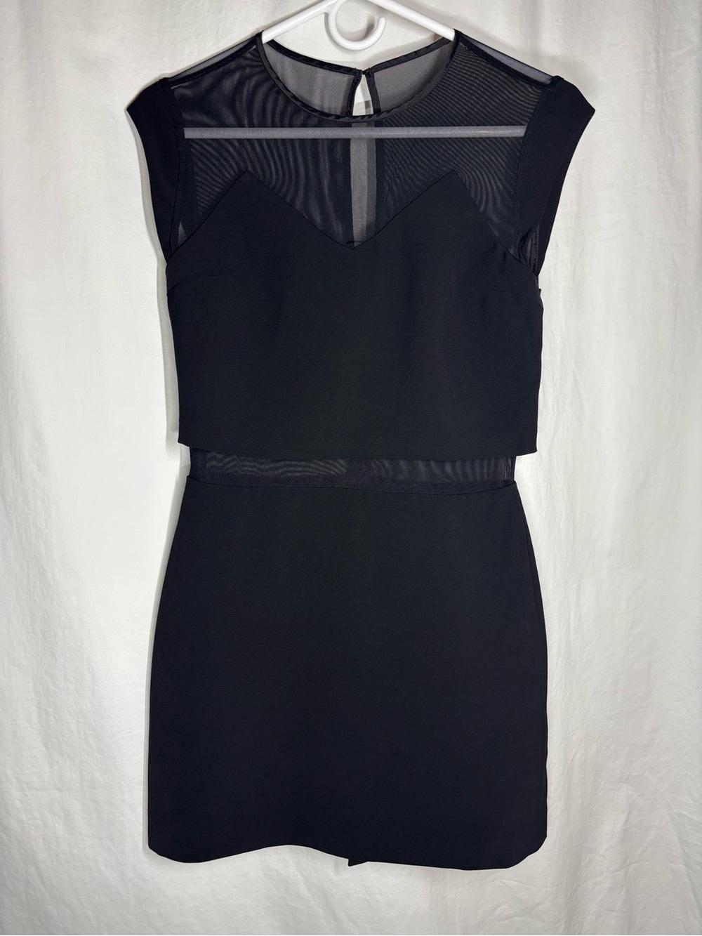 Express Black Sleeveless Mini Dress with Sheer Mesh Insets